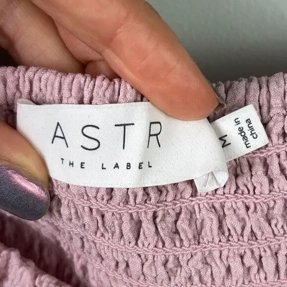 ASTR the Label Lilac Pink Puff Long Sleeve Ruched Bust Top Smocked Blouse sz M - Picture 12 of 13